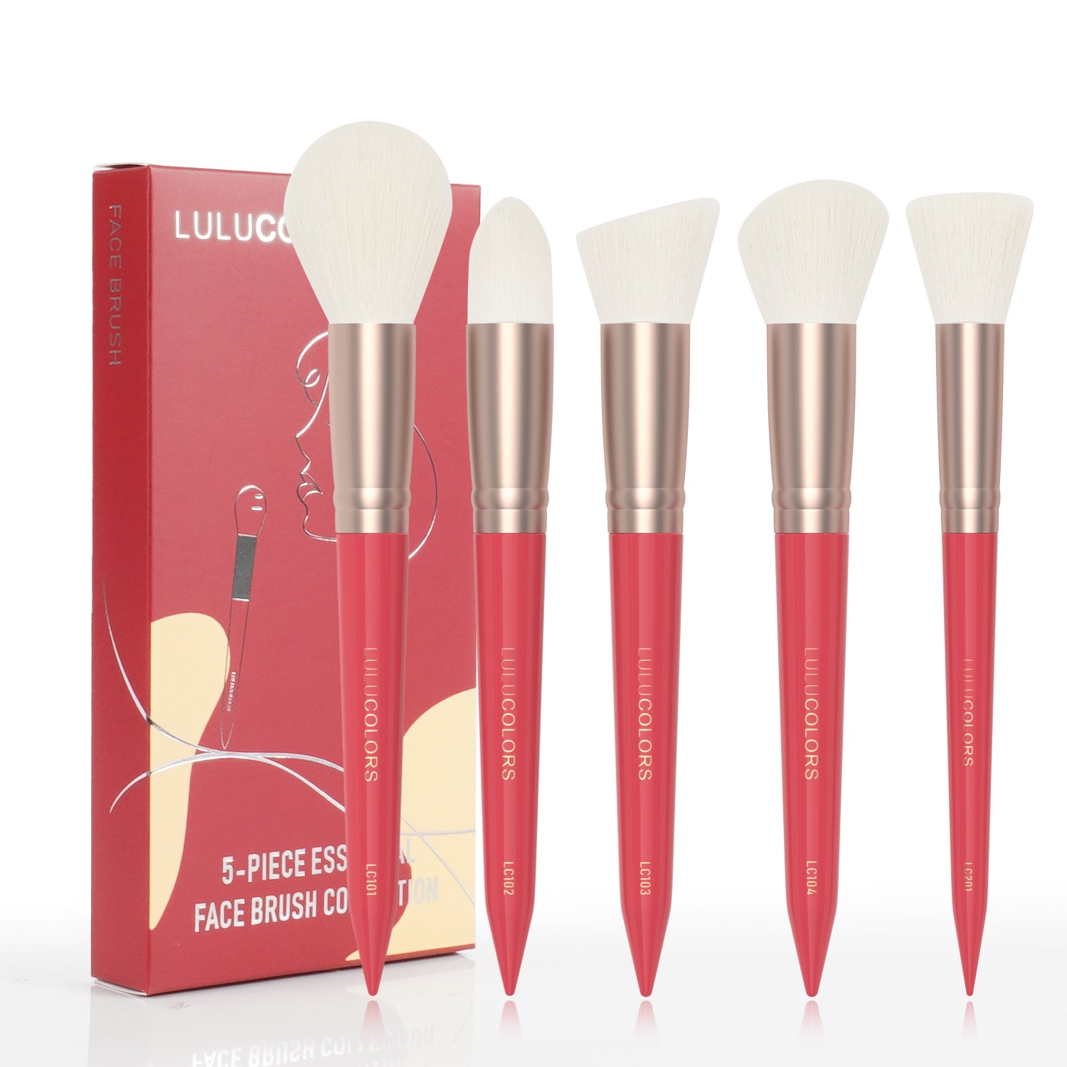 LULUCOLORS 5 pcs Soft Bristle Red Face Brushes