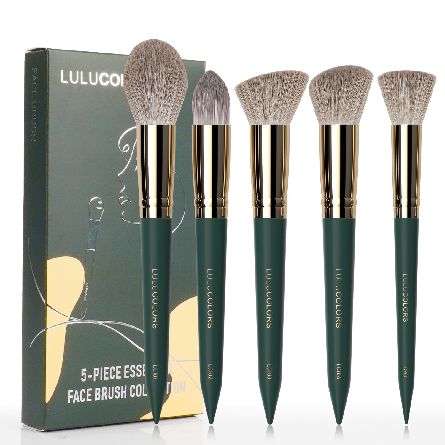 LULUCOLORS 5 pcs Soft Bristle Green Face Brushes